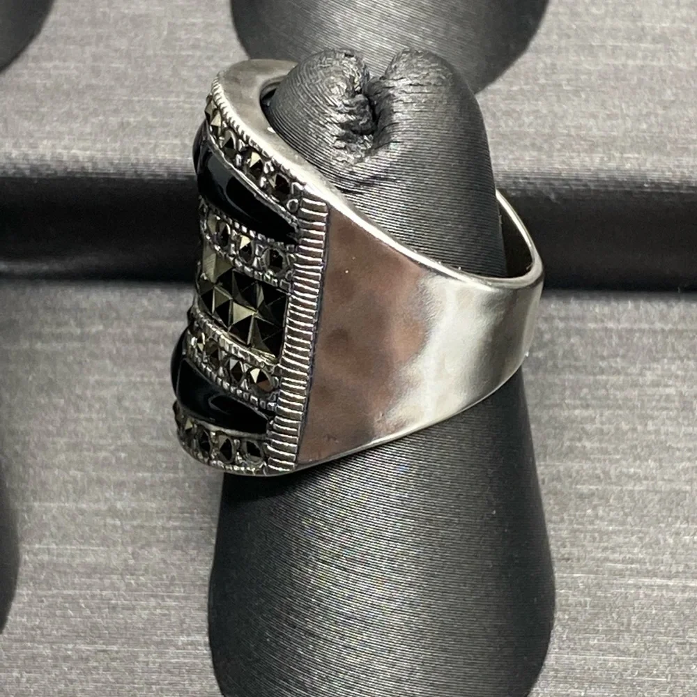 Grace & Heart G&H GARBO RING .925 STERLING SILVER PYRITE Onyx SIZE 6 BRAND NEW